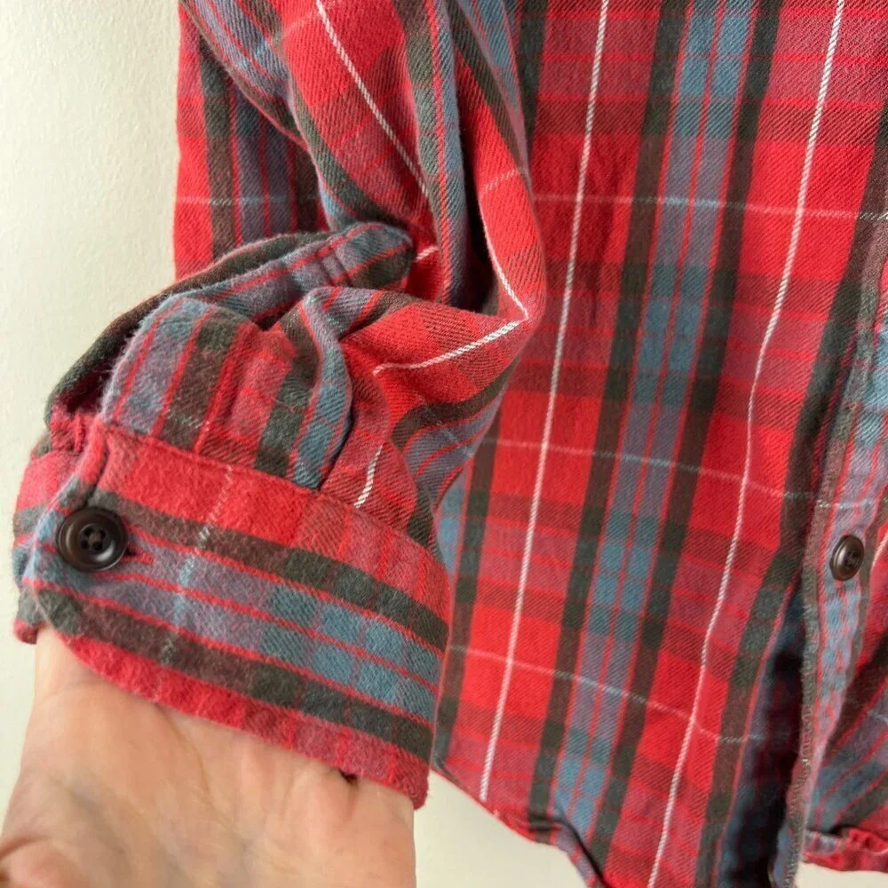 J. Crew Mens Red Plaid Slim Fit Midweight Flannel Workshirt
